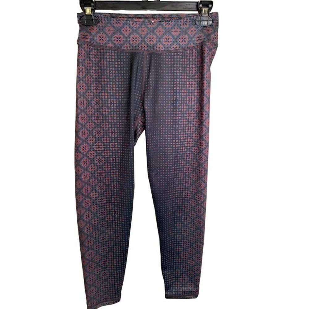 prAna Print Capri Leggings Small Grey, Dark‎ Pink, Mid-Rise Workout Yoga